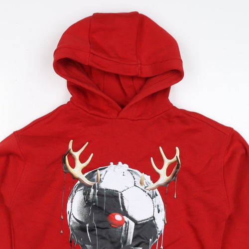 F&F Boys Red 9-10 Years Pullover Hoodie Reindeer Football Graphic