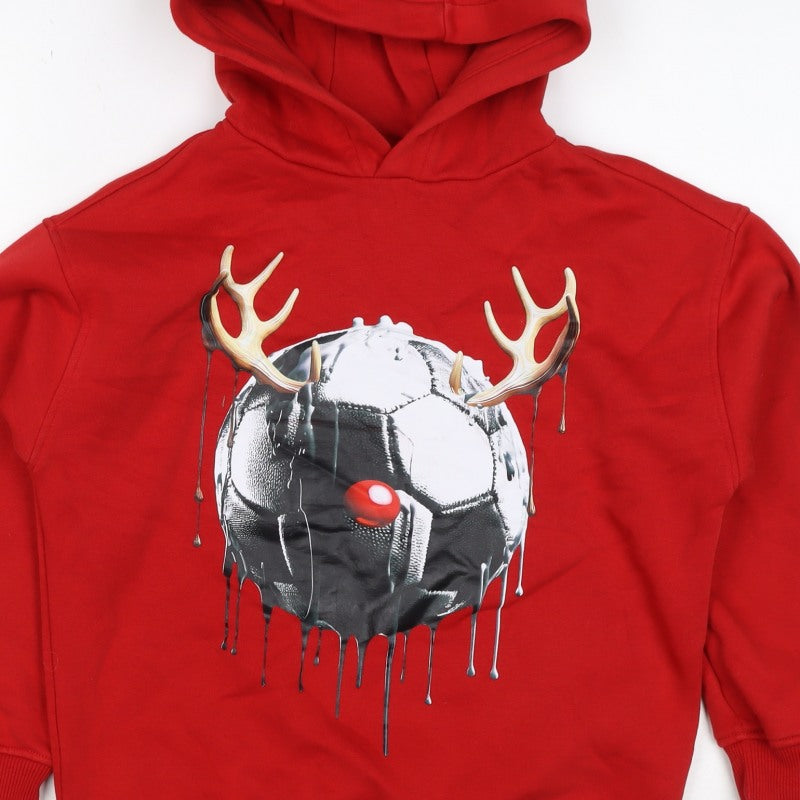 F&F Boys Red 9-10 Years Pullover Hoodie Reindeer Football Graphic