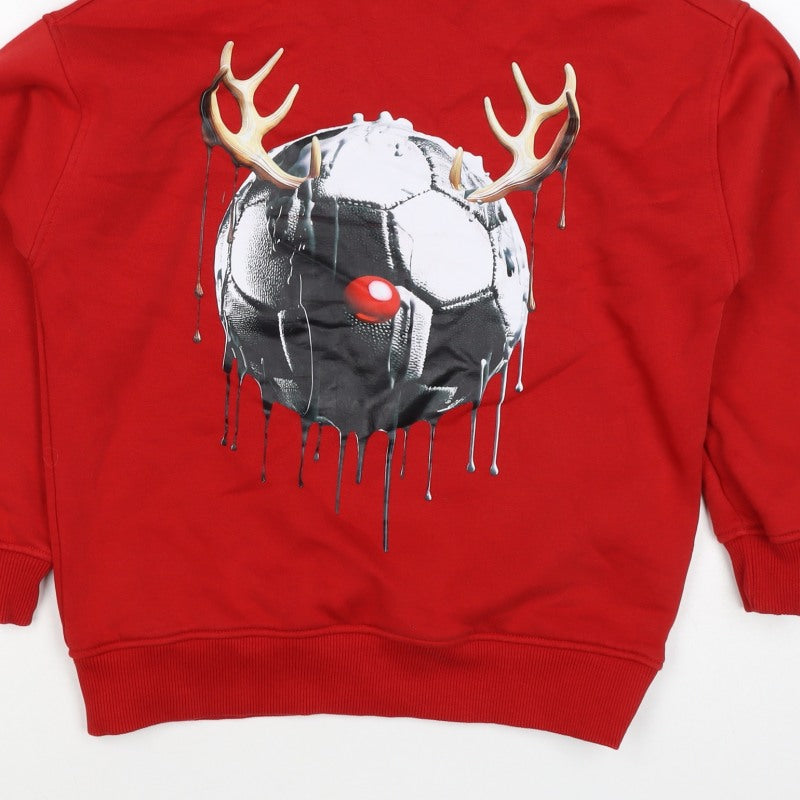 F&F Boys Red 9-10 Years Pullover Hoodie Reindeer Football Graphic