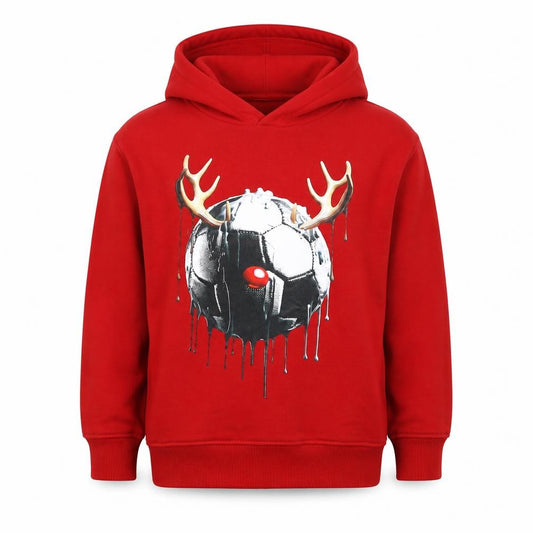 F&F Boys Red 9-10 Years Pullover Hoodie Reindeer Football Graphic