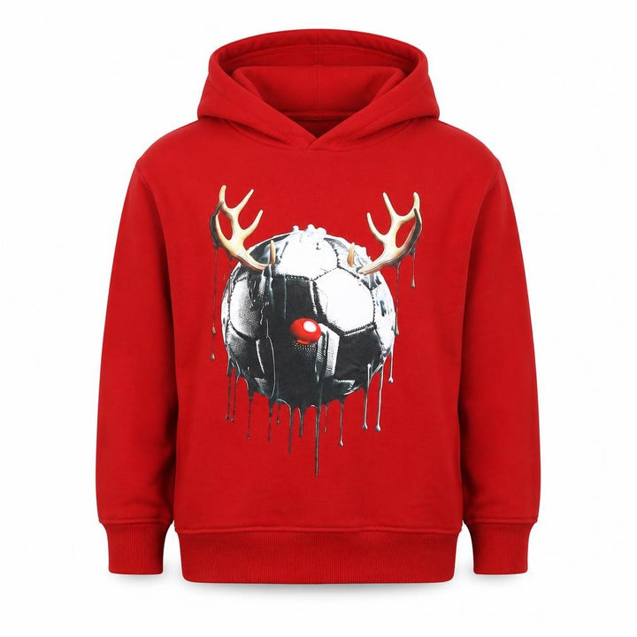 F&F Boys Red 9-10 Years Pullover Hoodie Reindeer Football Graphic