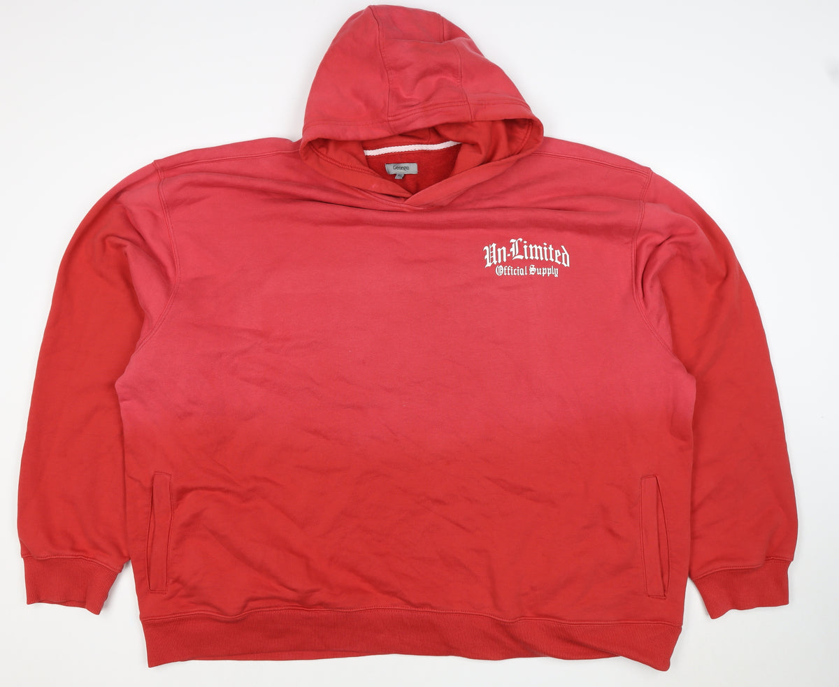 George Men’s Red 4XL Pullover Hoodie Graphic Print Logo Pockets