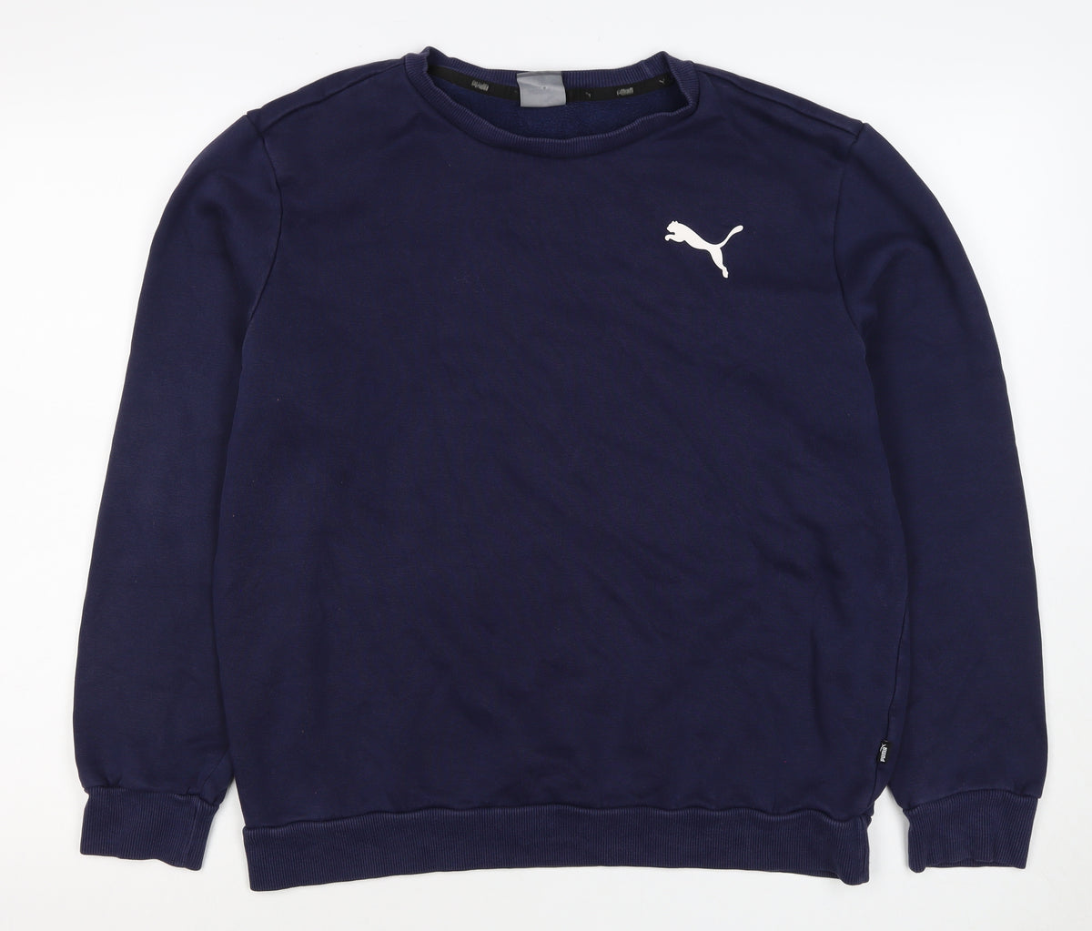 Back view of Puma Men’s Blue M Crew Neck Logo Pullover Sweatshirt Sports