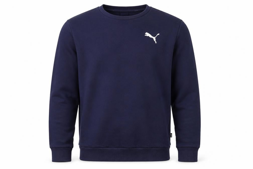 Front view of Puma Men’s Blue M Crew Neck Logo Pullover Sweatshirt Sports