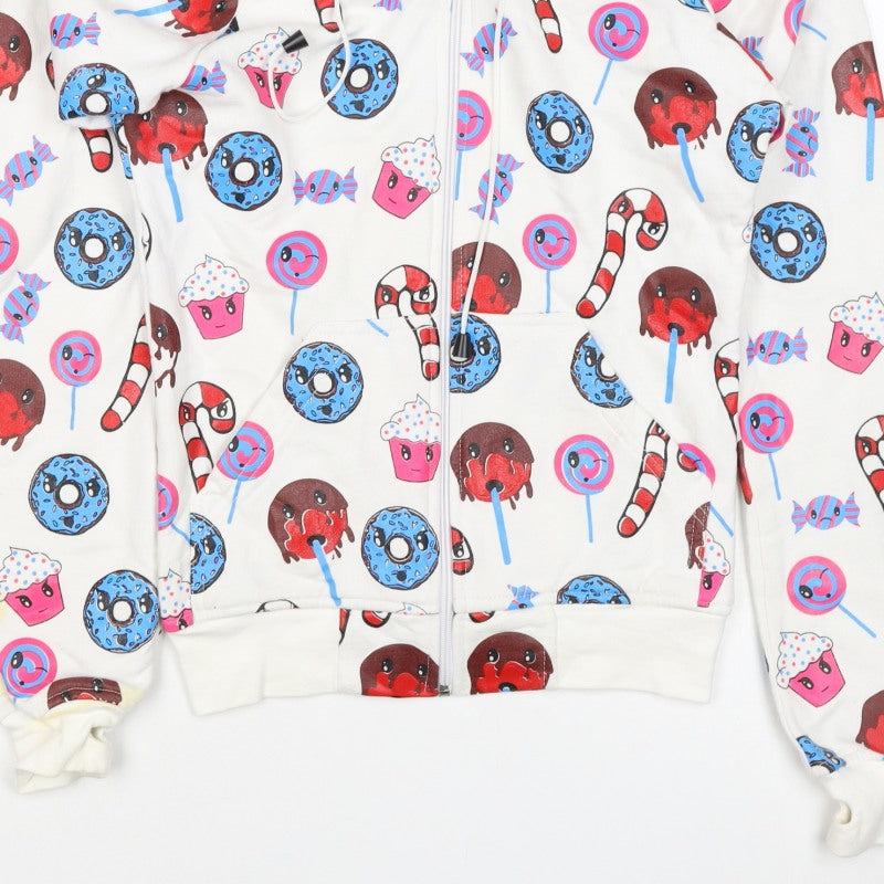 Poizen Industries Women’s White S Full Zip Candy Print Hoodie