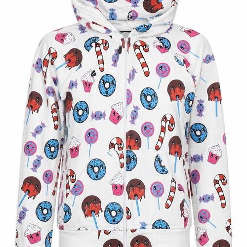 Poizen Industries Women’s White S Full Zip Candy Print Hoodie