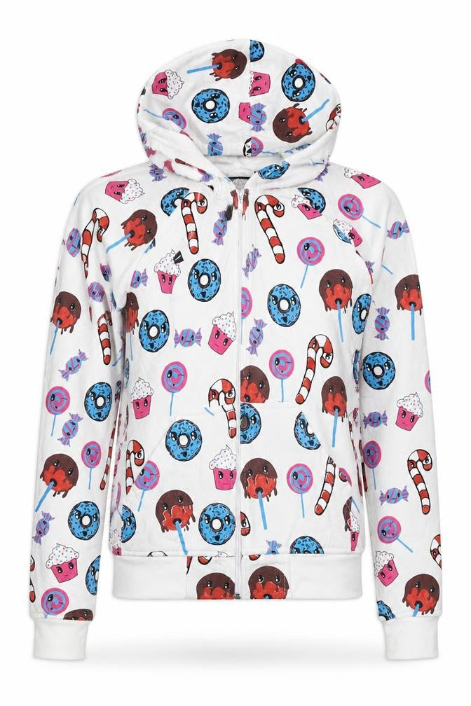 Poizen Industries Women’s White S Full Zip Candy Print Hoodie