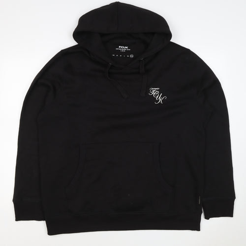 FCUK Men’s Black 2XL Pullover Hoodie Logo Drawstring Pocket