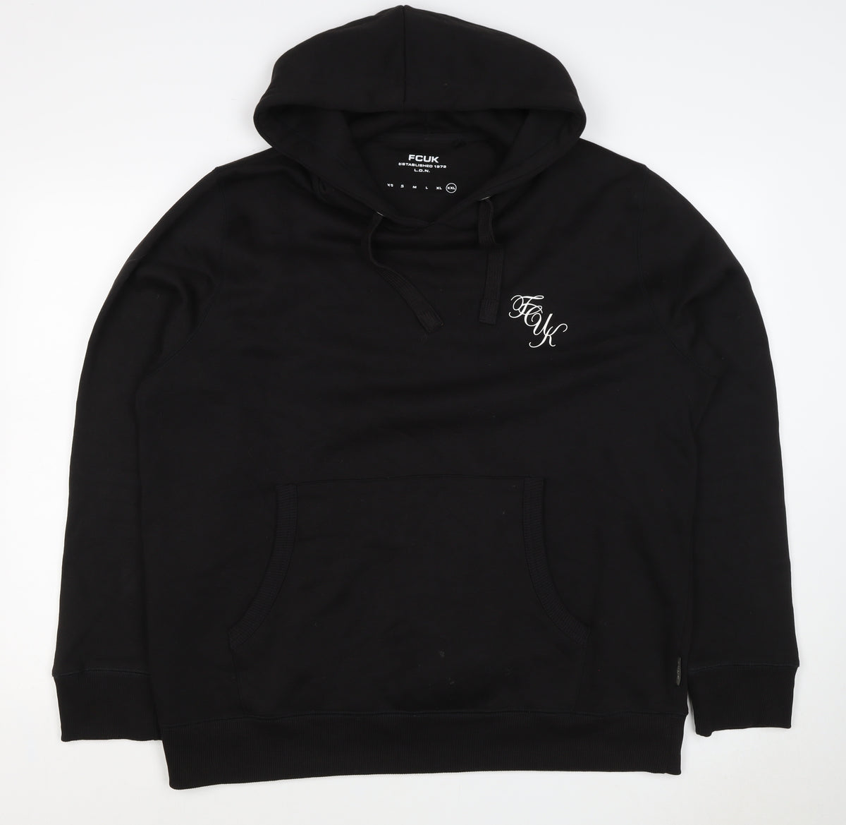 FCUK Men’s Black 2XL Pullover Hoodie Logo Drawstring Pocket