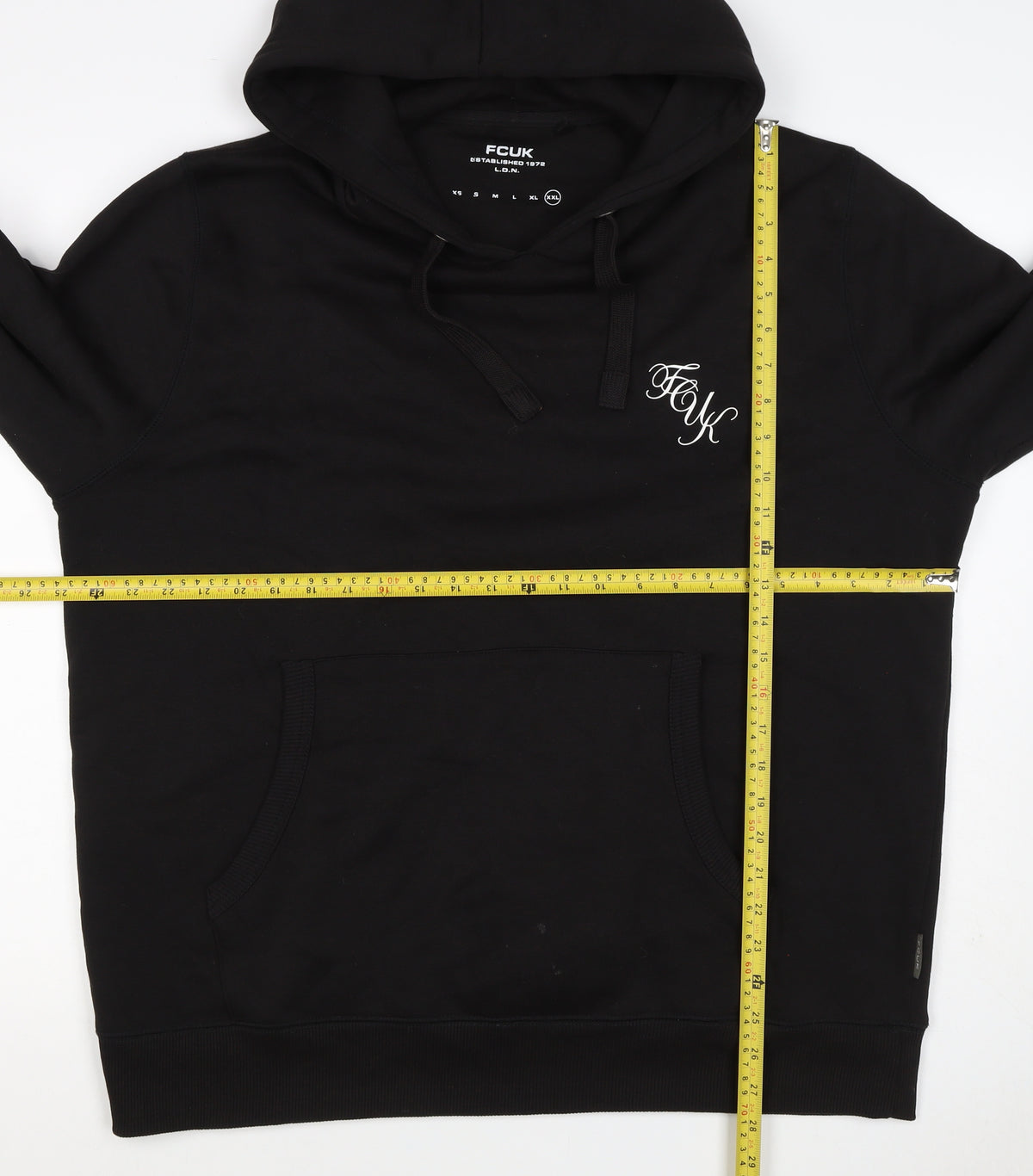 FCUK Men’s Black 2XL Pullover Hoodie Logo Drawstring Pocket