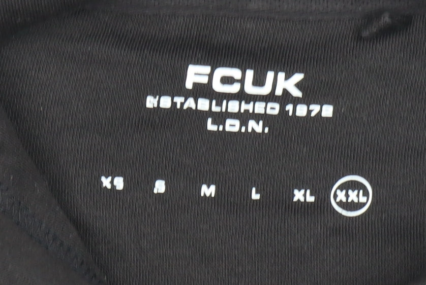 FCUK Men’s Black 2XL Pullover Hoodie Logo Drawstring Pocket