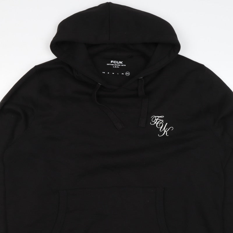 FCUK Men’s Black 2XL Pullover Hoodie Logo Drawstring Pocket