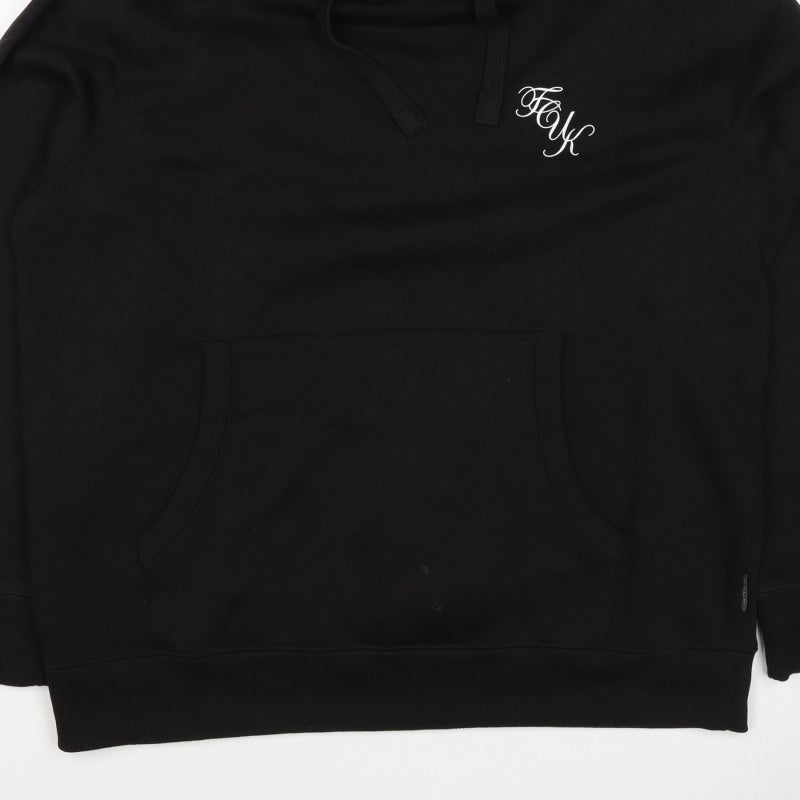 FCUK Men’s Black 2XL Pullover Hoodie Logo Drawstring Pocket