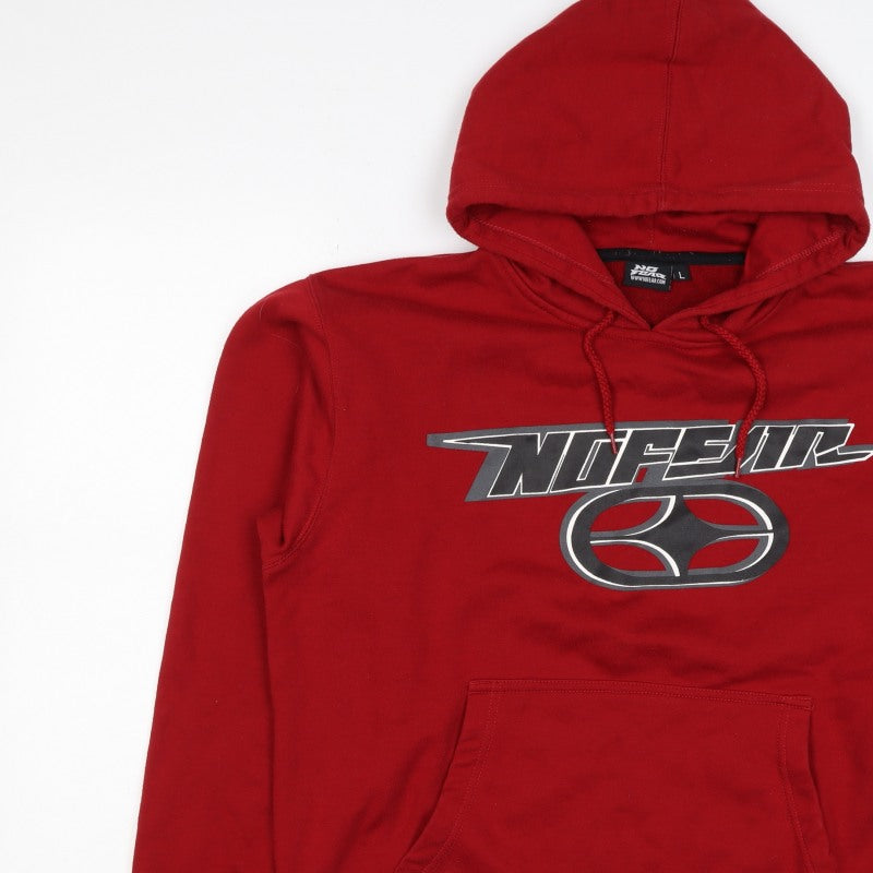No Fear Men's Red L Pullover Hoodie Graphic Logo Pocket