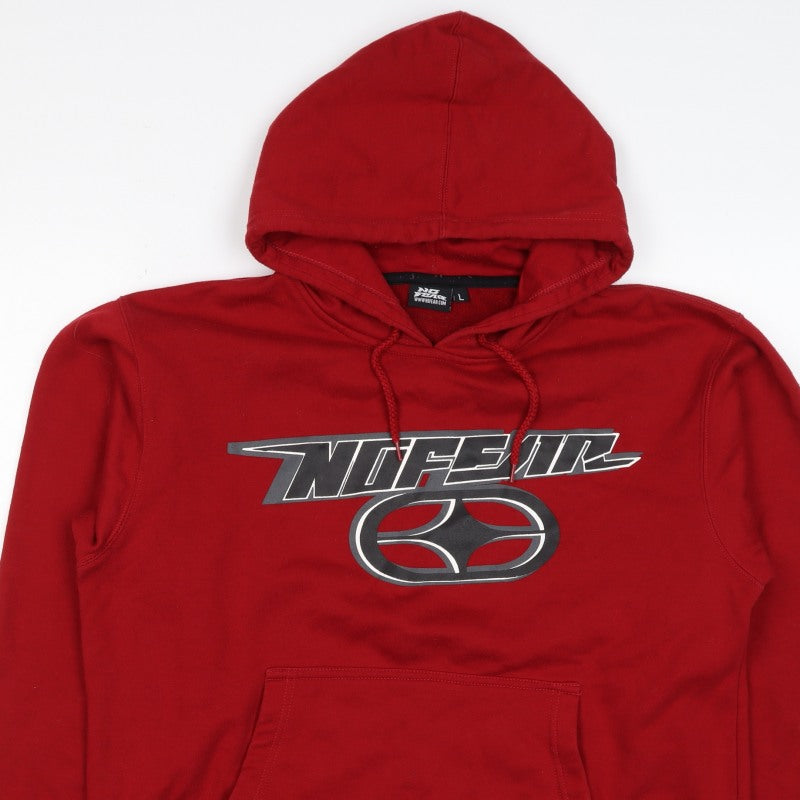 No Fear Men's Red L Pullover Hoodie Graphic Logo Pocket