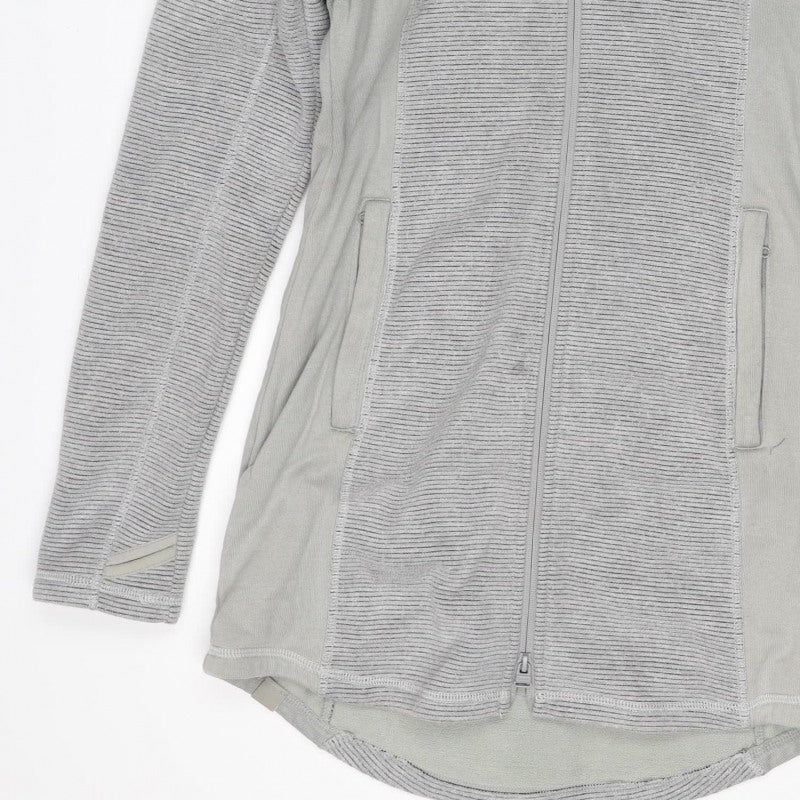 Additional view of Bench Women Grey L Full Zip Hooded Ribbed Sweatshirt Zip Pockets
