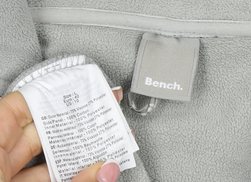 Additional view of Bench Women Grey L Full Zip Hooded Ribbed Sweatshirt Zip Pockets