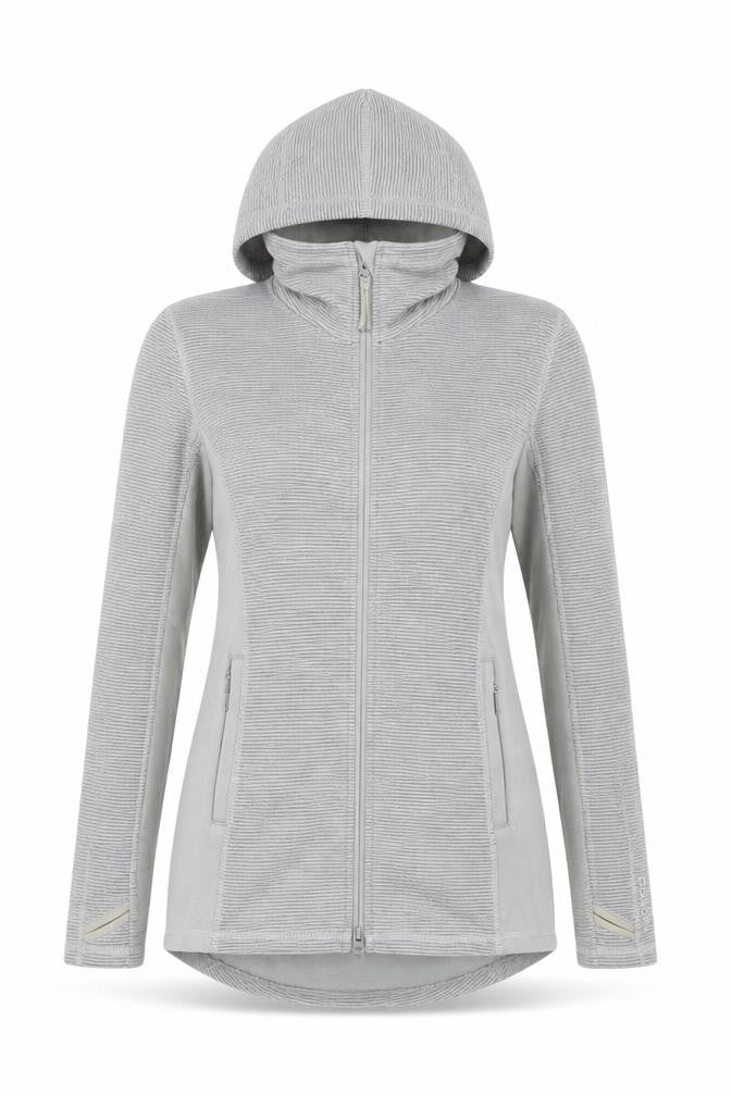 Front view of Bench Women Grey L Full Zip Hooded Ribbed Sweatshirt Zip Pockets