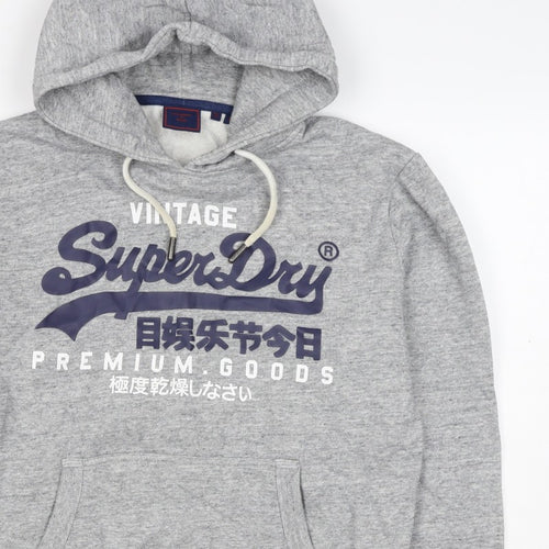 Superdry Men Grey S Pullover Hoodie Graphic Logo Fleece Pocket