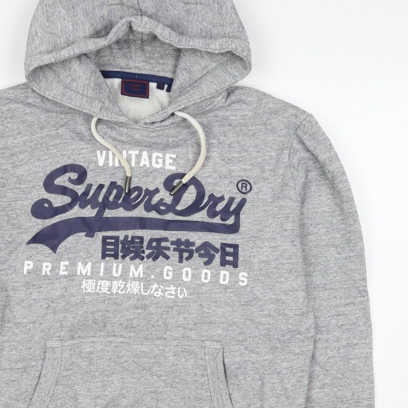 Superdry Men Grey S Pullover Hoodie Graphic Logo Fleece Pocket