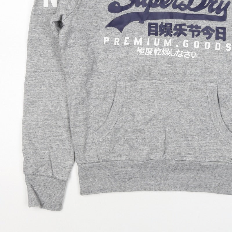 Superdry Men Grey S Pullover Hoodie Graphic Logo Fleece Pocket