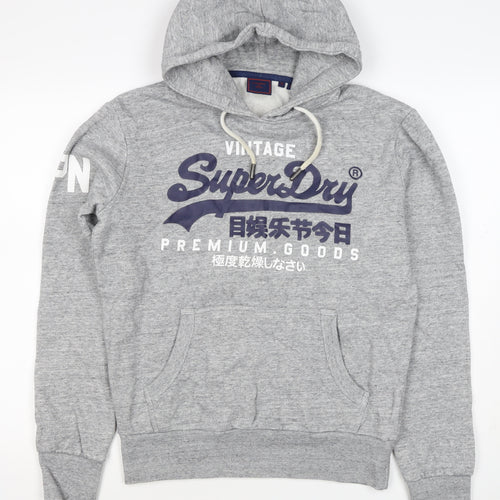 Superdry Men Grey S Pullover Hoodie Graphic Logo Fleece Pocket