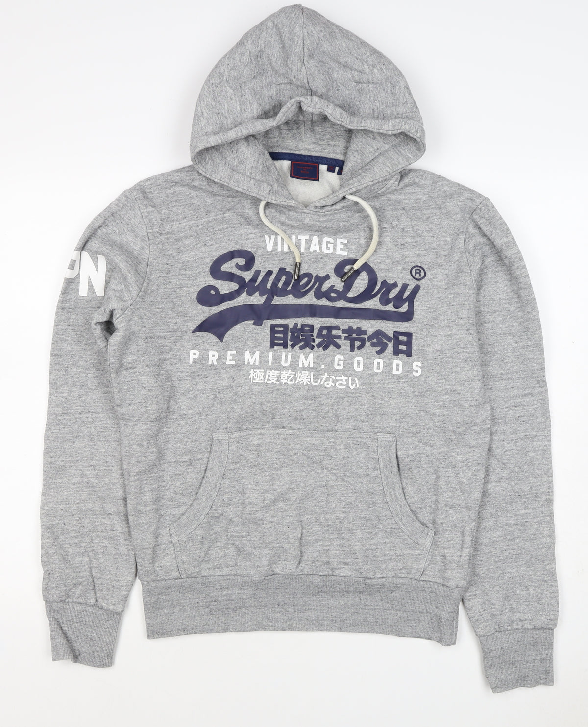 Superdry Men Grey S Pullover Hoodie Graphic Logo Fleece Pocket