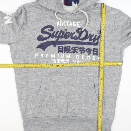 Superdry Men Grey S Pullover Hoodie Graphic Logo Fleece Pocket
