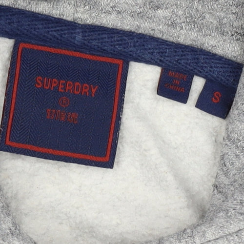Superdry Men Grey S Pullover Hoodie Graphic Logo Fleece Pocket