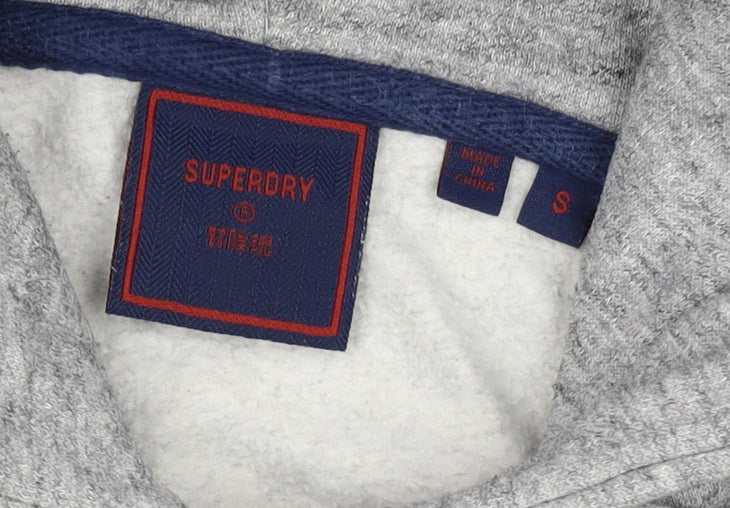 Superdry Men Grey S Pullover Hoodie Graphic Logo Fleece Pocket