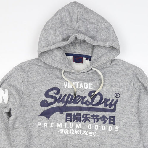 Superdry Men Grey S Pullover Hoodie Graphic Logo Fleece Pocket