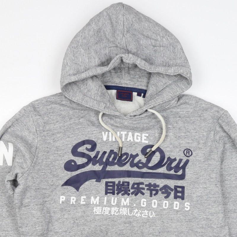 Superdry Men Grey S Pullover Hoodie Graphic Logo Fleece Pocket