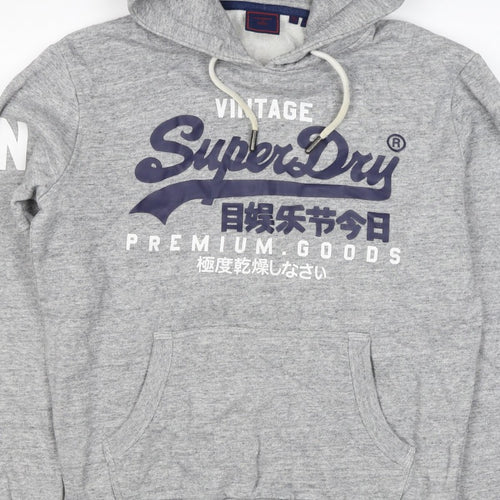 Superdry Men Grey S Pullover Hoodie Graphic Logo Fleece Pocket