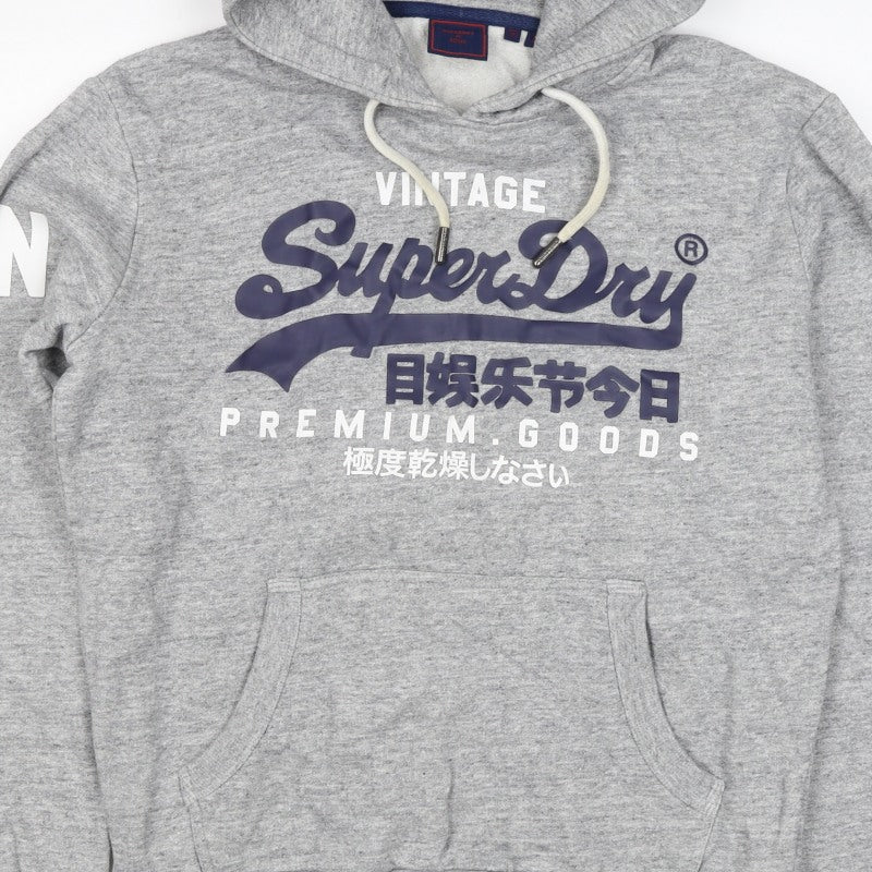 Superdry Men Grey S Pullover Hoodie Graphic Logo Fleece Pocket