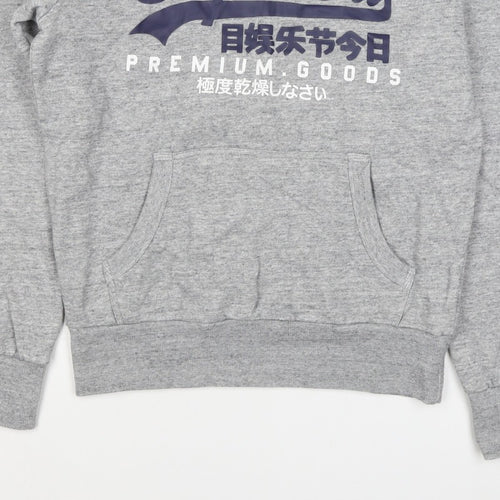 Superdry Men Grey S Pullover Hoodie Graphic Logo Fleece Pocket