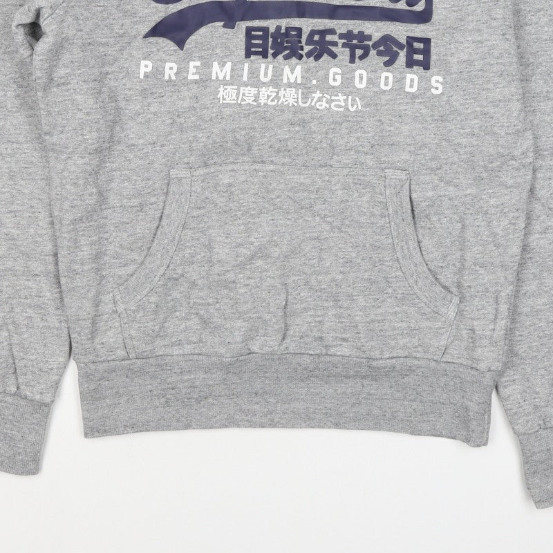 Superdry Men Grey S Pullover Hoodie Graphic Logo Fleece Pocket
