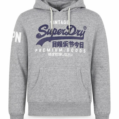 Superdry Men Grey S Pullover Hoodie Graphic Logo Fleece Pocket
