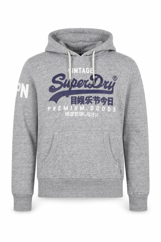 Superdry Men Grey S Pullover Hoodie Graphic Logo Fleece Pocket