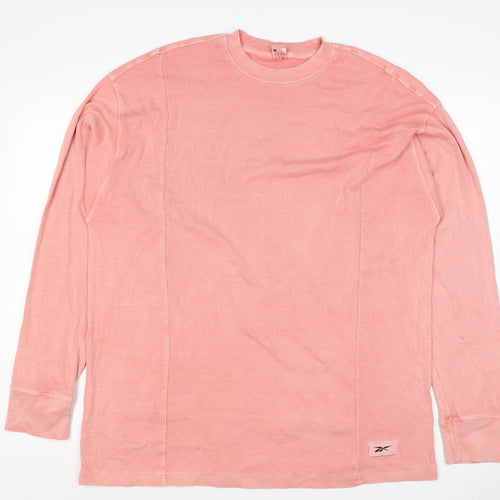 Reebok Men’s Pink M Ribbed Crew Neck Lightweight Pullover Sweatshirt