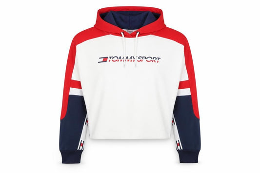 Front view of Tommy Sport Women’s Multicolour L Logo Colourblock Pullover Hoodie