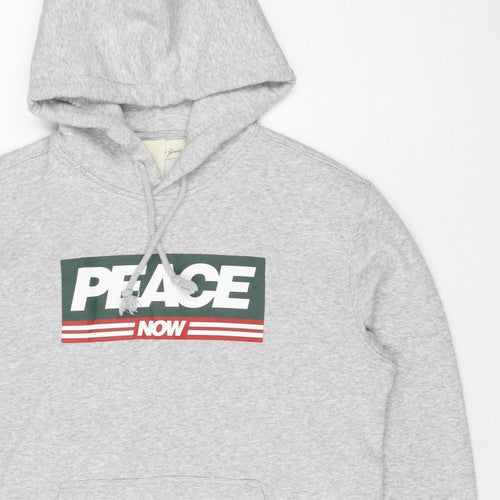 Peace Love World Men Grey S Pullover Hoodie Graphic Logo Pocket