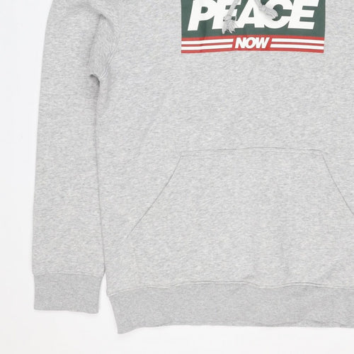 Peace Love World Men Grey S Pullover Hoodie Graphic Logo Pocket