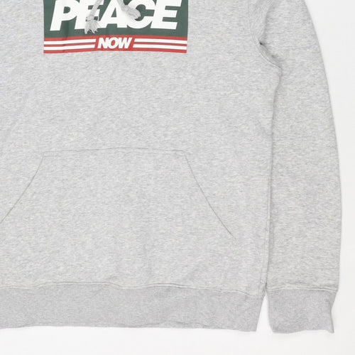 Peace Love World Men Grey S Pullover Hoodie Graphic Logo Pocket
