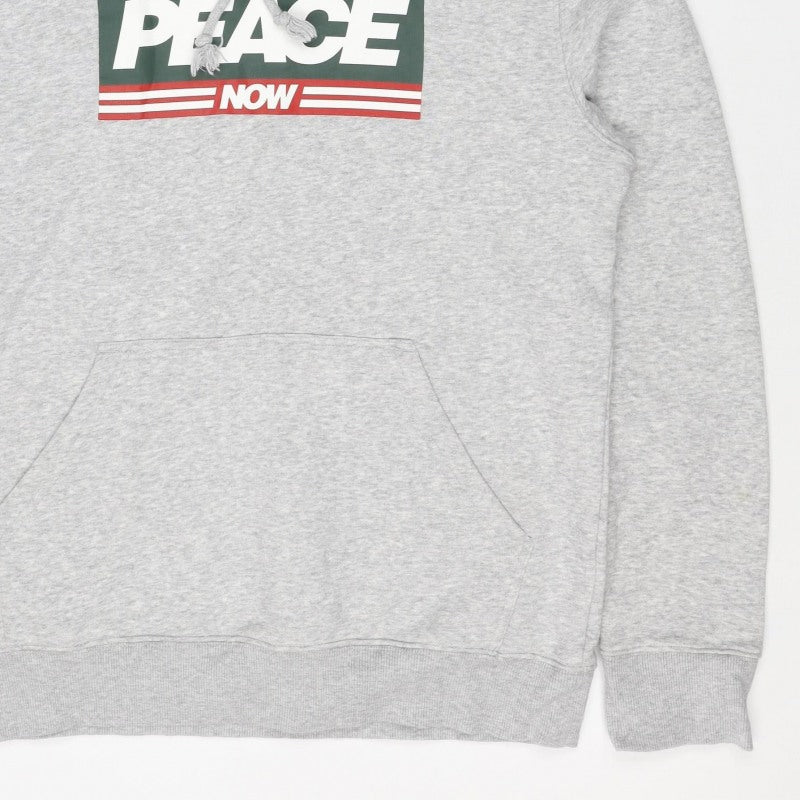 Peace Love World Men Grey S Pullover Hoodie Graphic Logo Pocket