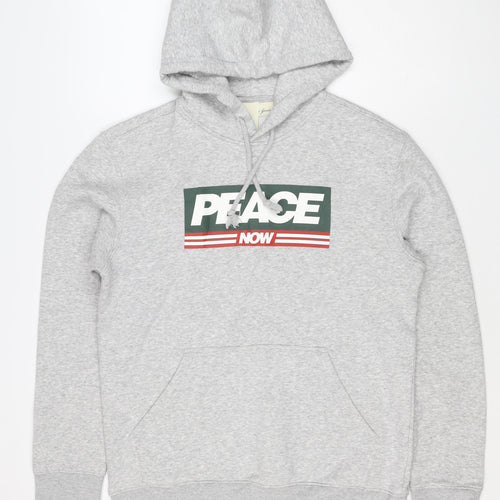 Peace Love World Men Grey S Pullover Hoodie Graphic Logo Pocket