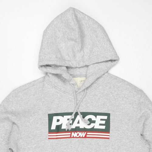Peace Love World Men Grey S Pullover Hoodie Graphic Logo Pocket
