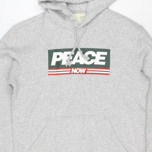 Peace Love World Men Grey S Pullover Hoodie Graphic Logo Pocket