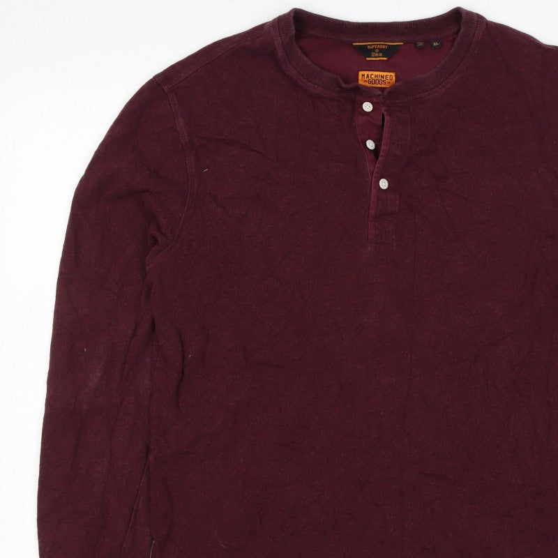 Superdry Men’s Red XL Henley Long Sleeve Cotton Sweatshirt