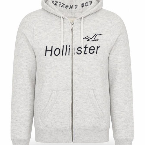 Hollister Men’s Grey XS Full Zip Hooded Logo Fleece Hoodie