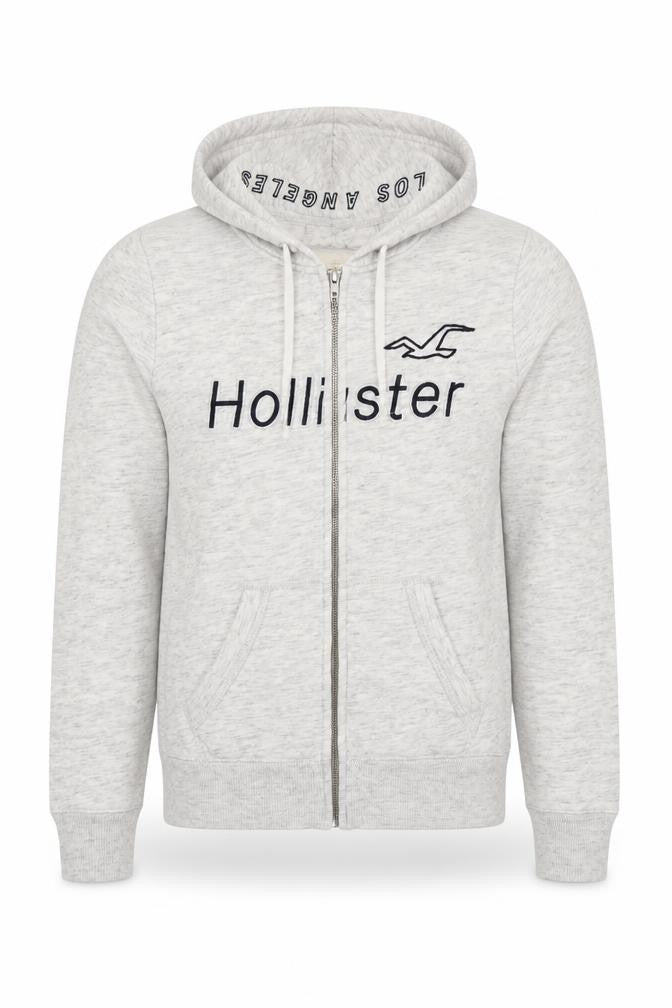Hollister Men’s Grey XS Full Zip Hooded Logo Fleece Hoodie